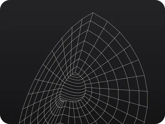 Black background with a white wireframe 3D surface grid creating a curved, abstract conical shape with square segments.