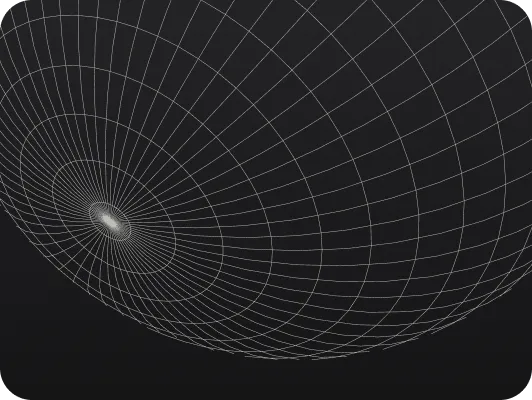 3D wireframe grid pattern forming a curved, concave shape on a black background.