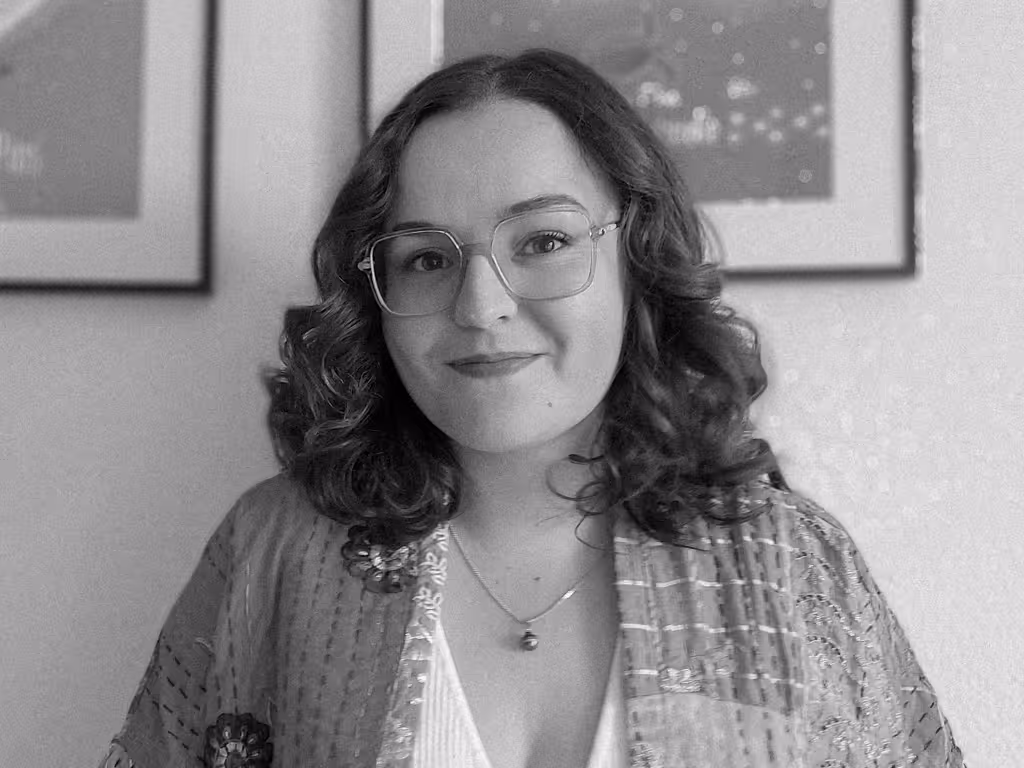 Portrait of Lea Boccard in black and white.