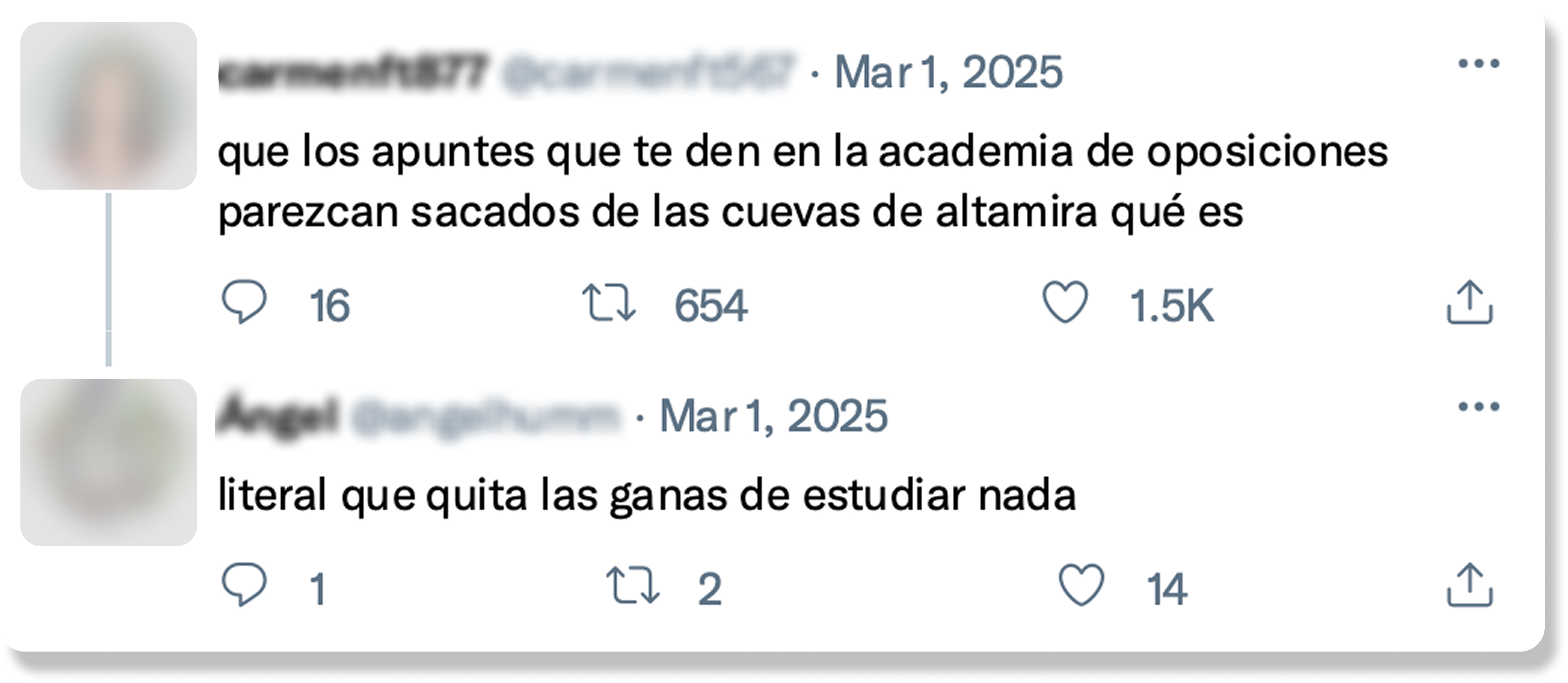 Una imagen de un tweet donde dicen que los apuntes de las academias de oposiciones son, por lo general muy poco atractivos para estuadiar. Por eso, en opovisual.es solucionamos ese problema