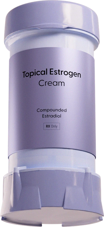 Topical estrogen cream, compounded estradiol, in a white pump canister
