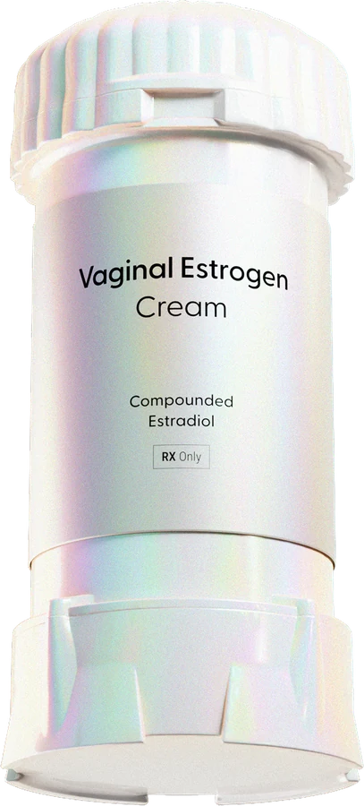 Vaginal estrogen cream, compounded estradiol, in an iridescent canister