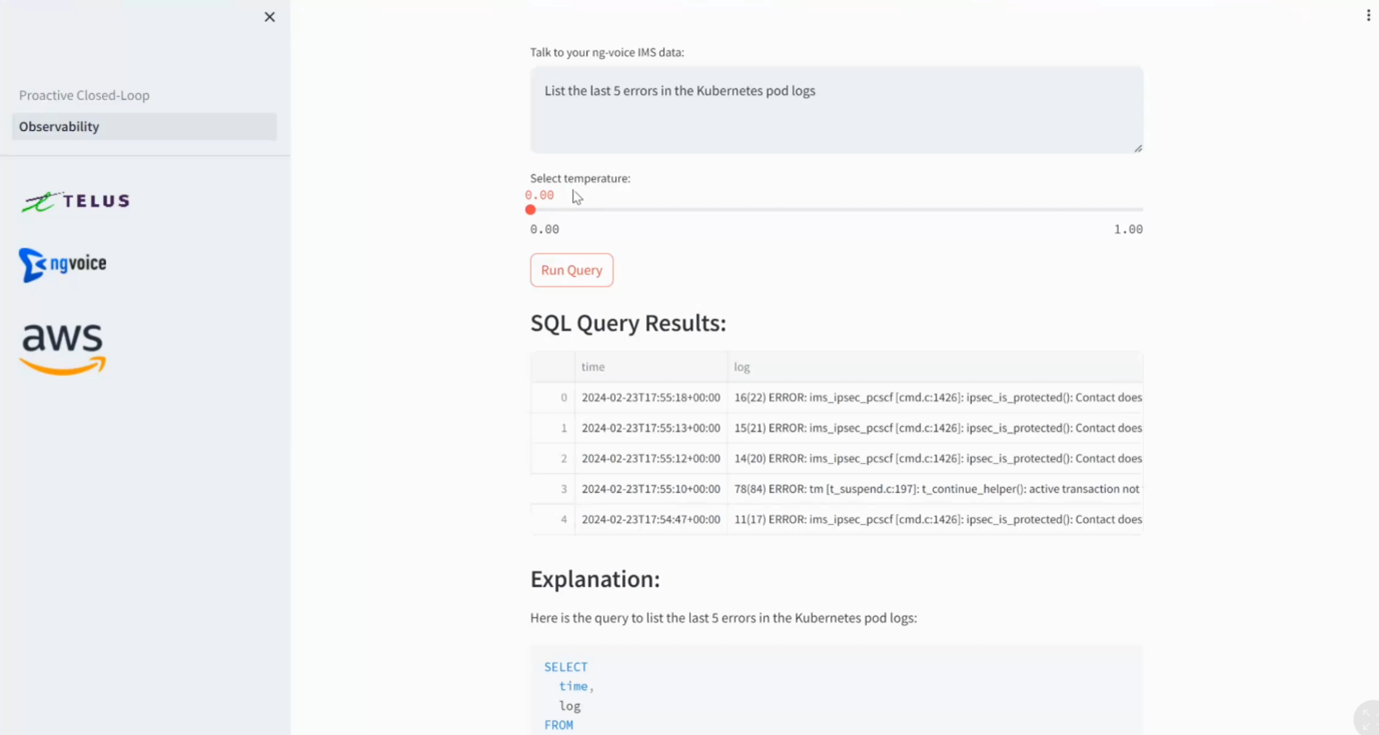 SQL query results on the current state of the network