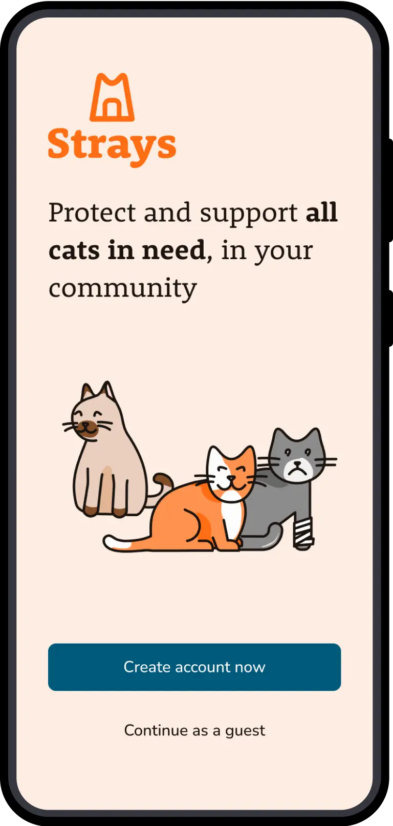 Login page for Strays app