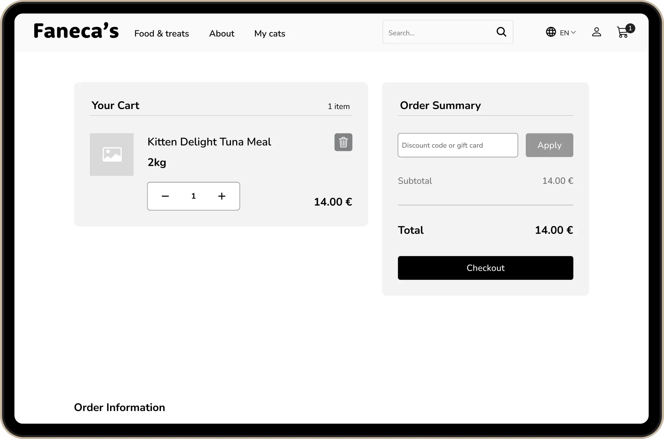 cart page wireframe
