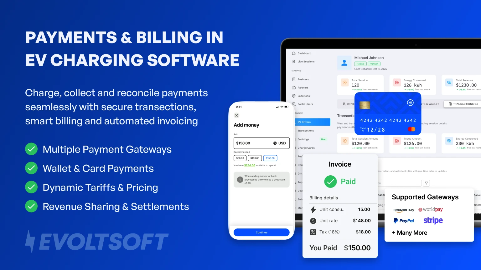 EV Charging Payments & Billing Software | Evoltsoft