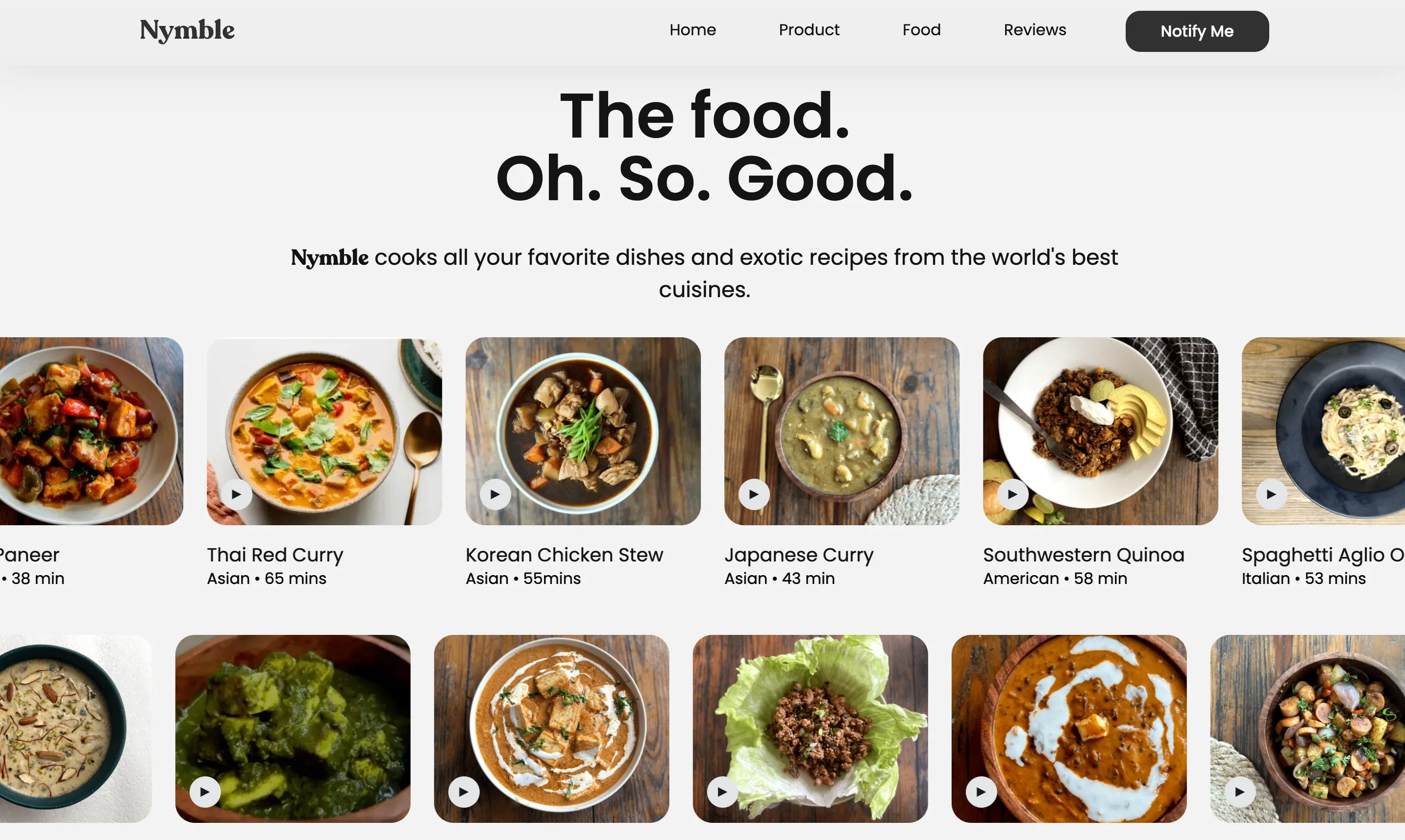 A screen shot of a website for food.