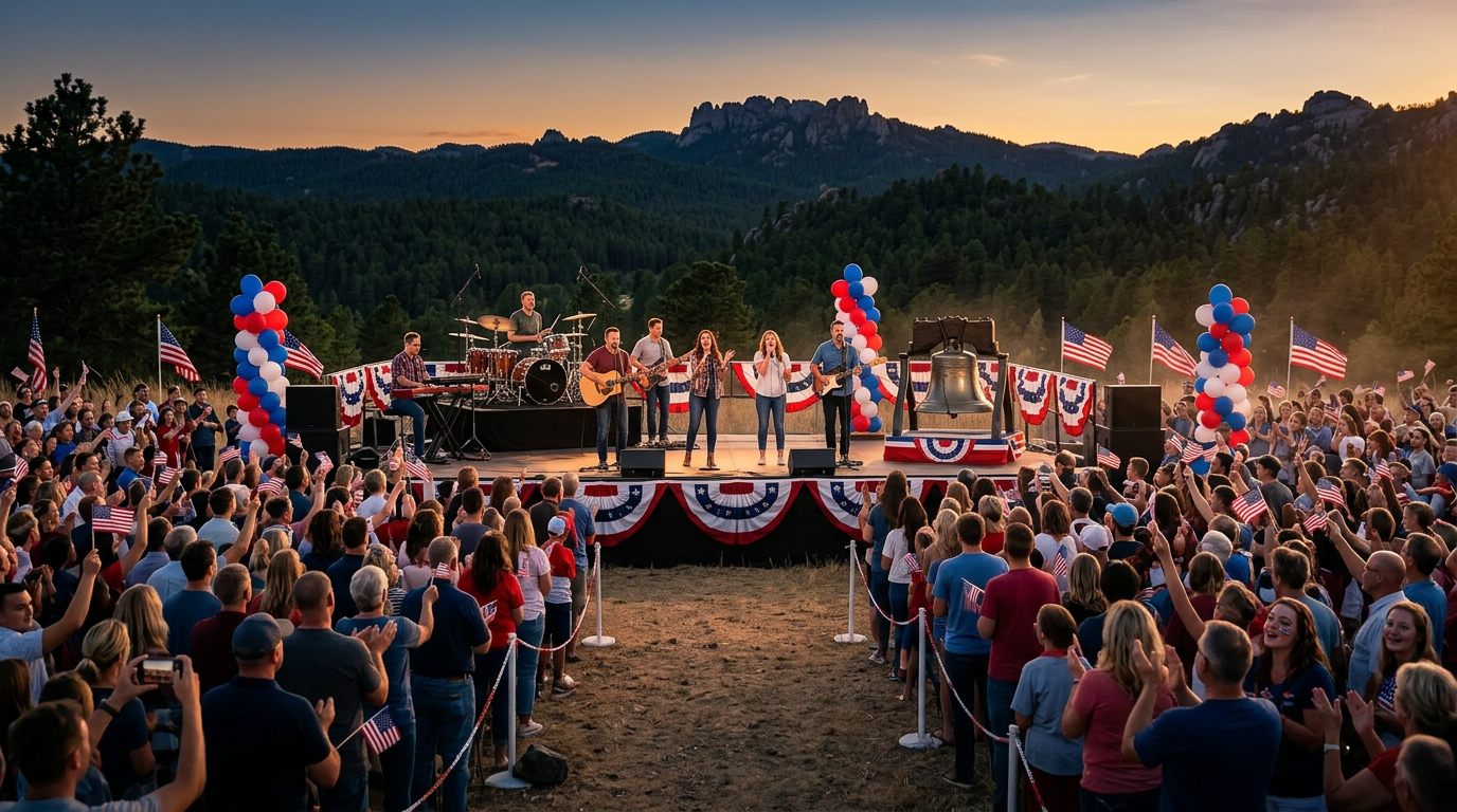 Large crowd at patriotic worship gathering