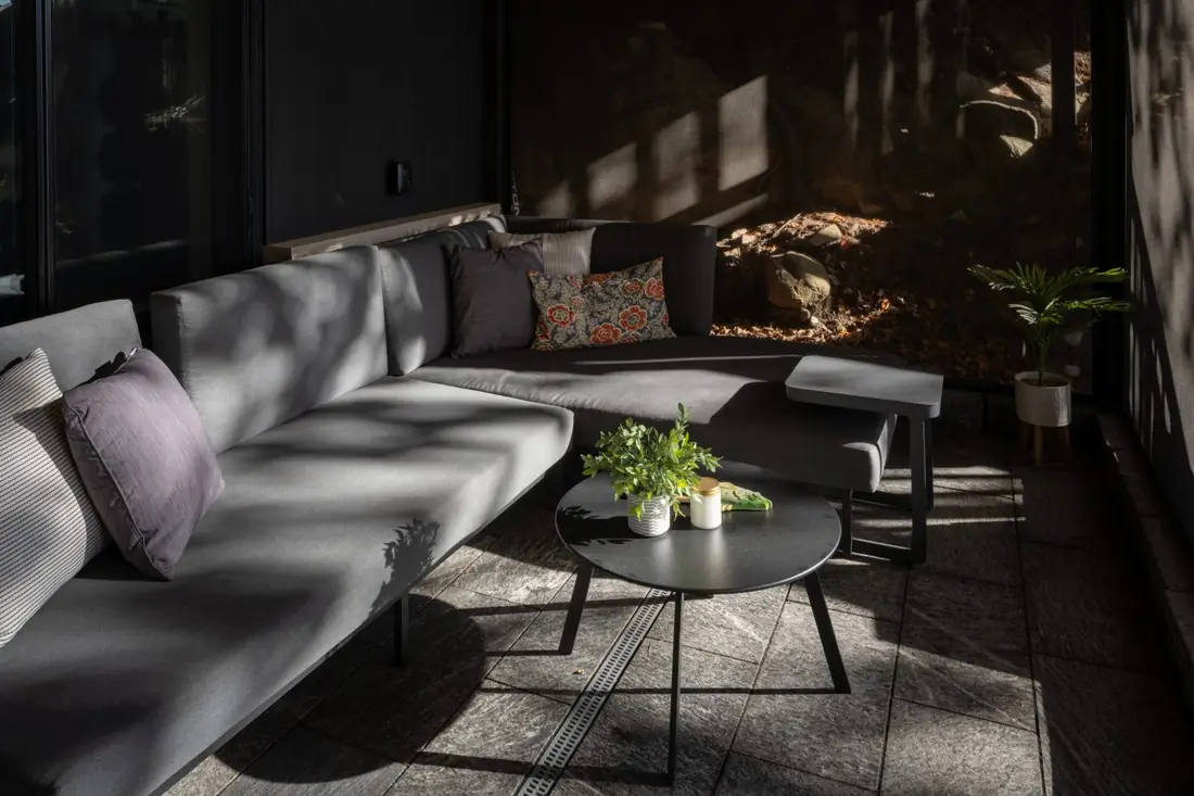 Covered stone lounge