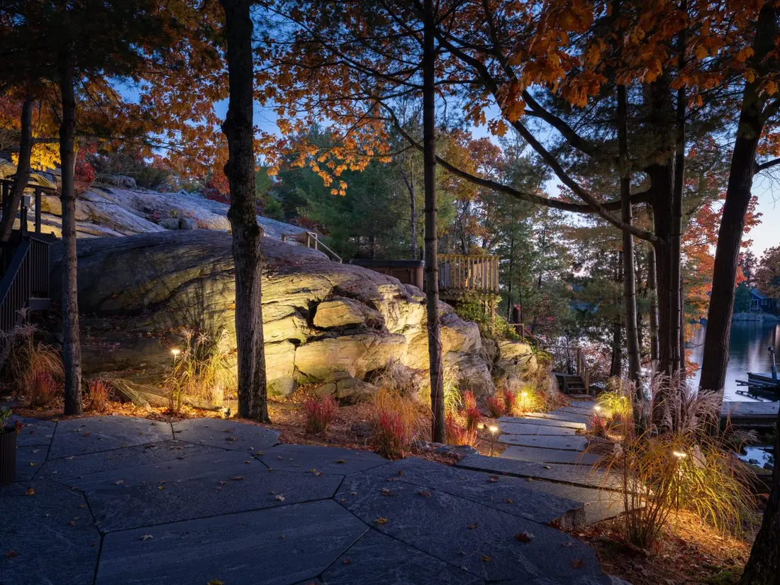 Lit granite outcrop