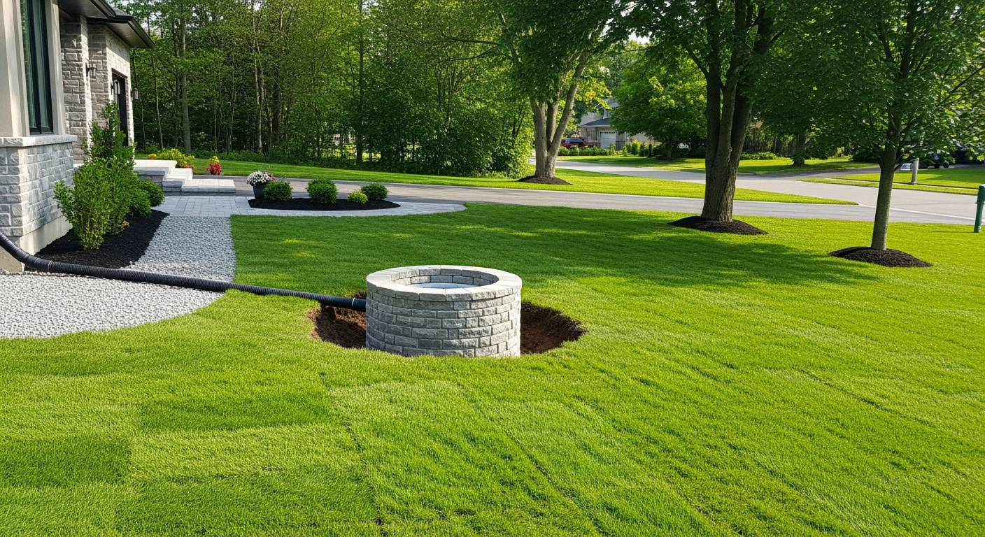 Drainage contractor installing a French drain system in Midland Ontario