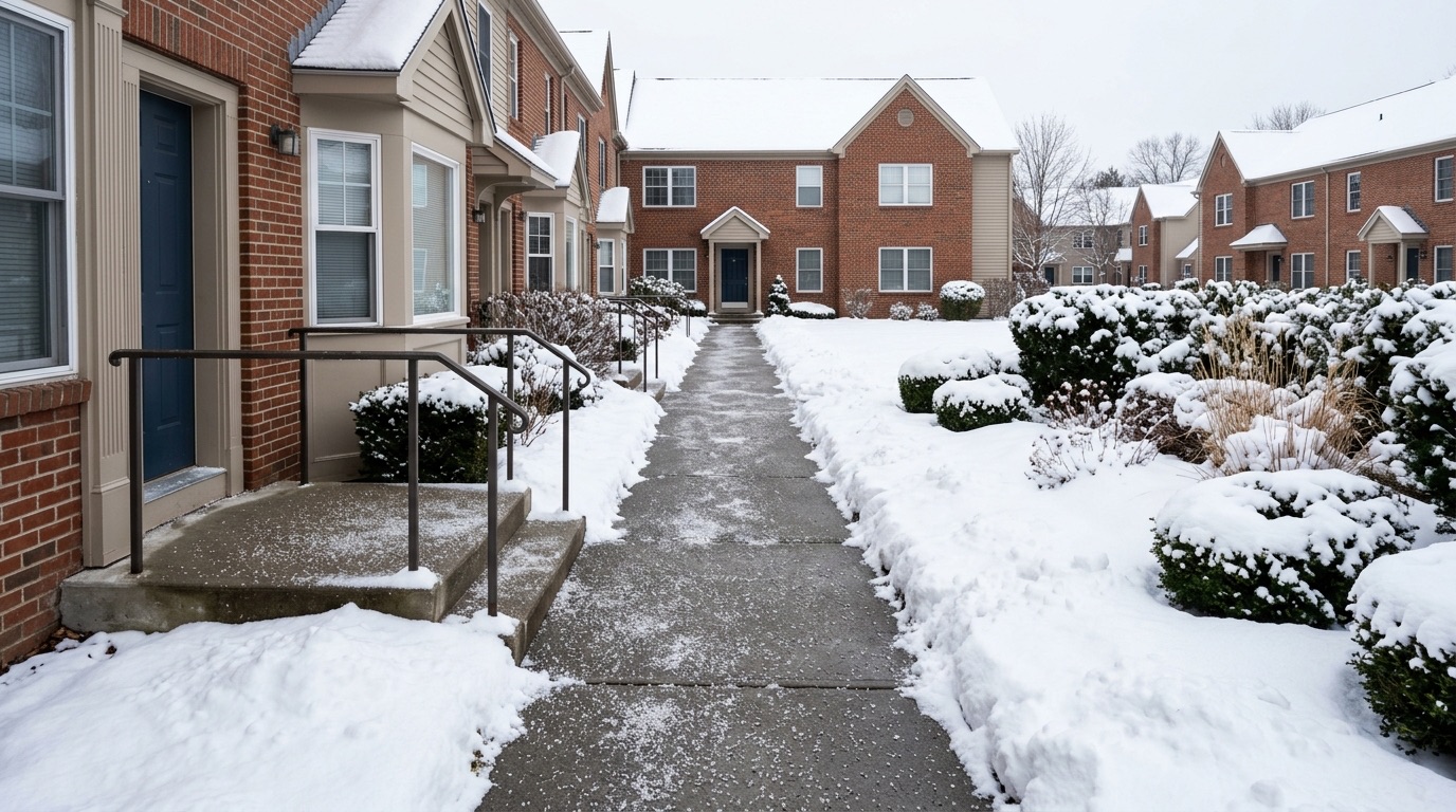 Condominium walkway cleared and salted between townhome units