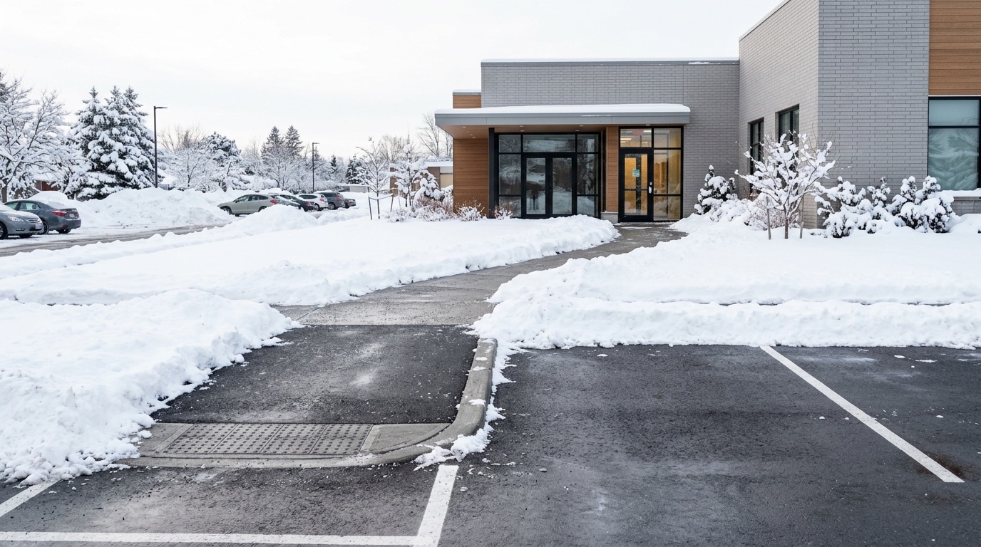 Continuous cleared route from parking space across the kerb to a building door