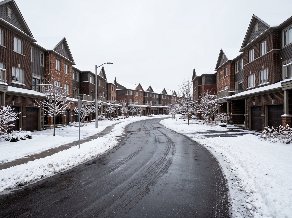 Cleared internal roadway through a condominium townhome complex