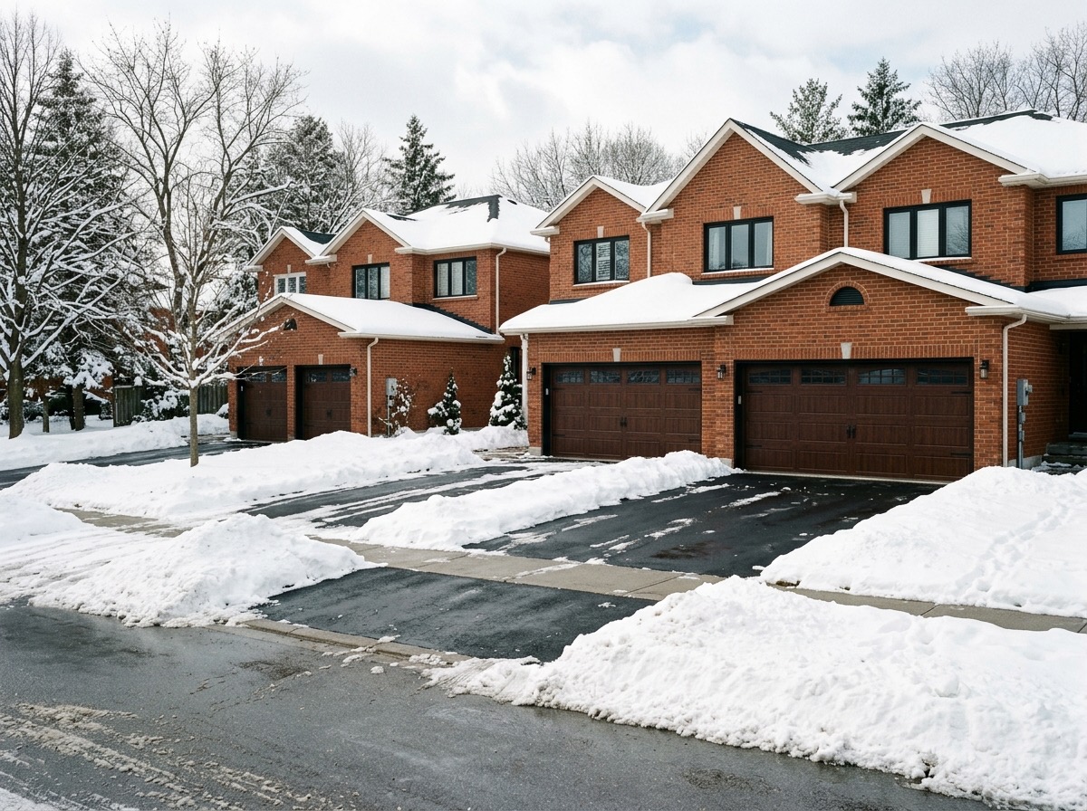 Townhome driveways cleared up to the garage doors