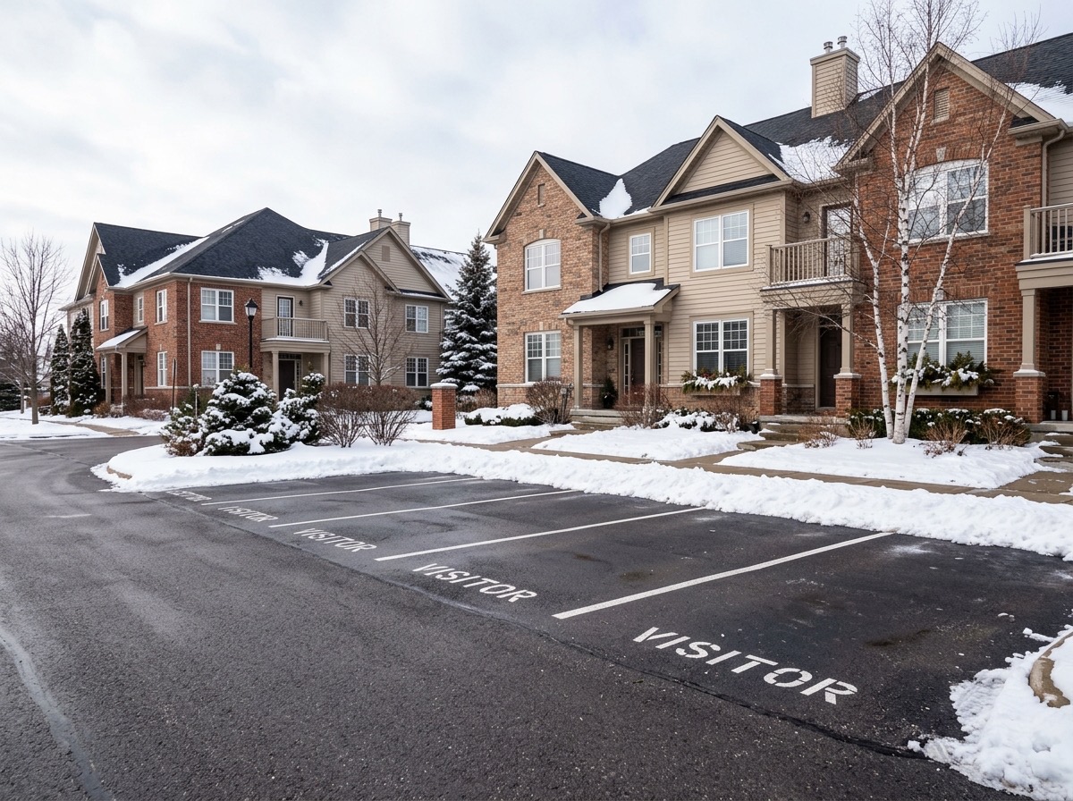 Condominium visitor parking bays cleared to bare asphalt