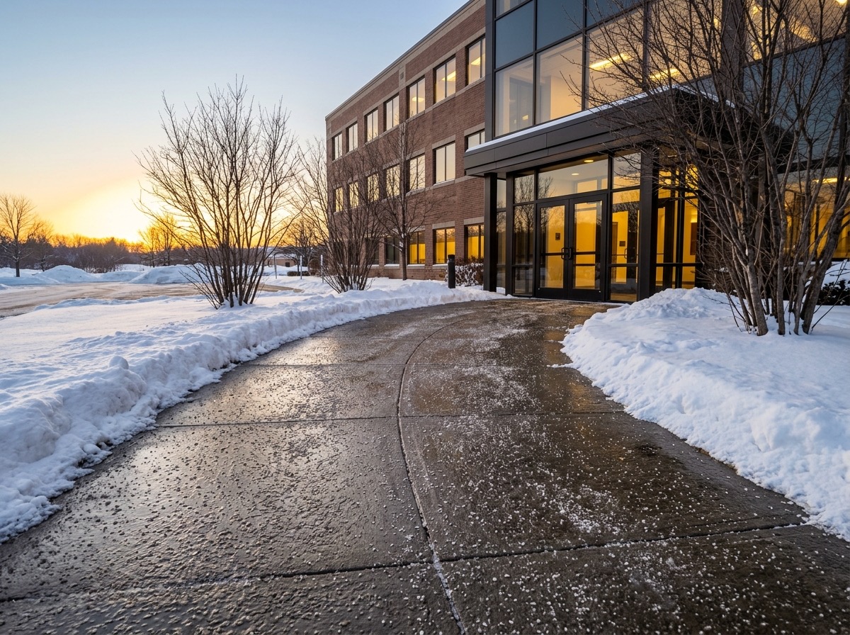 Commercial walkway and entrance cleared at dawn
