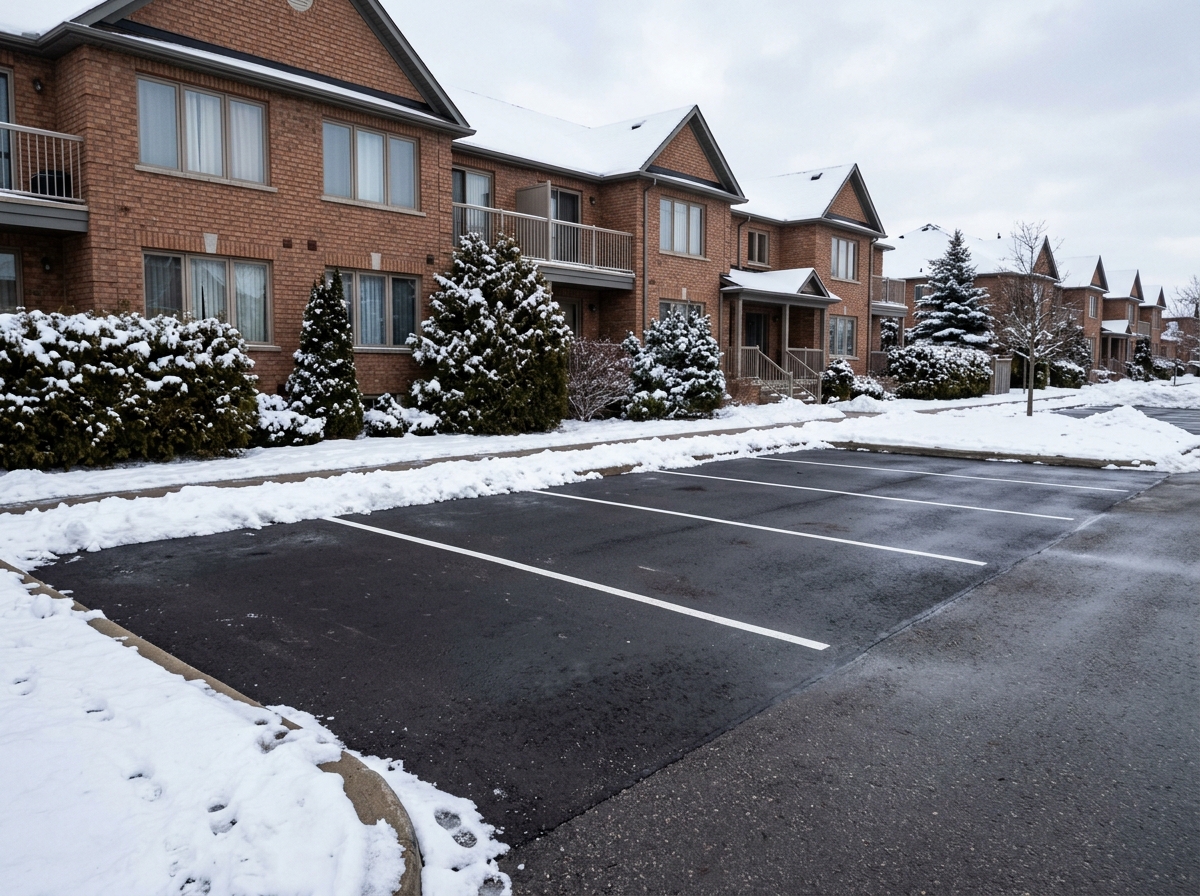 Condominium visitor parking bays cleared to bare asphalt