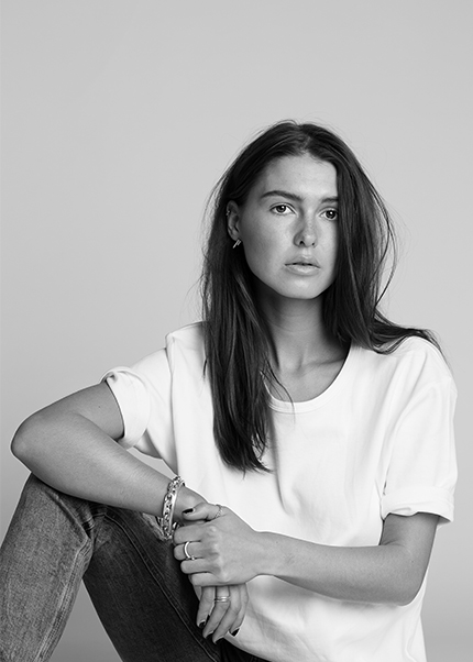 Sophia Roe for PERSUEDE Copenhagen by Patrick Pankalla – minimalist black and white portrait.