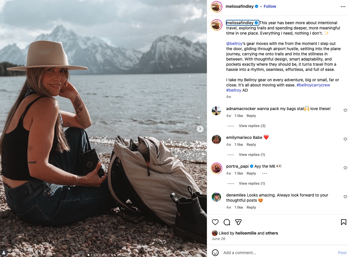 Influencer for travel products