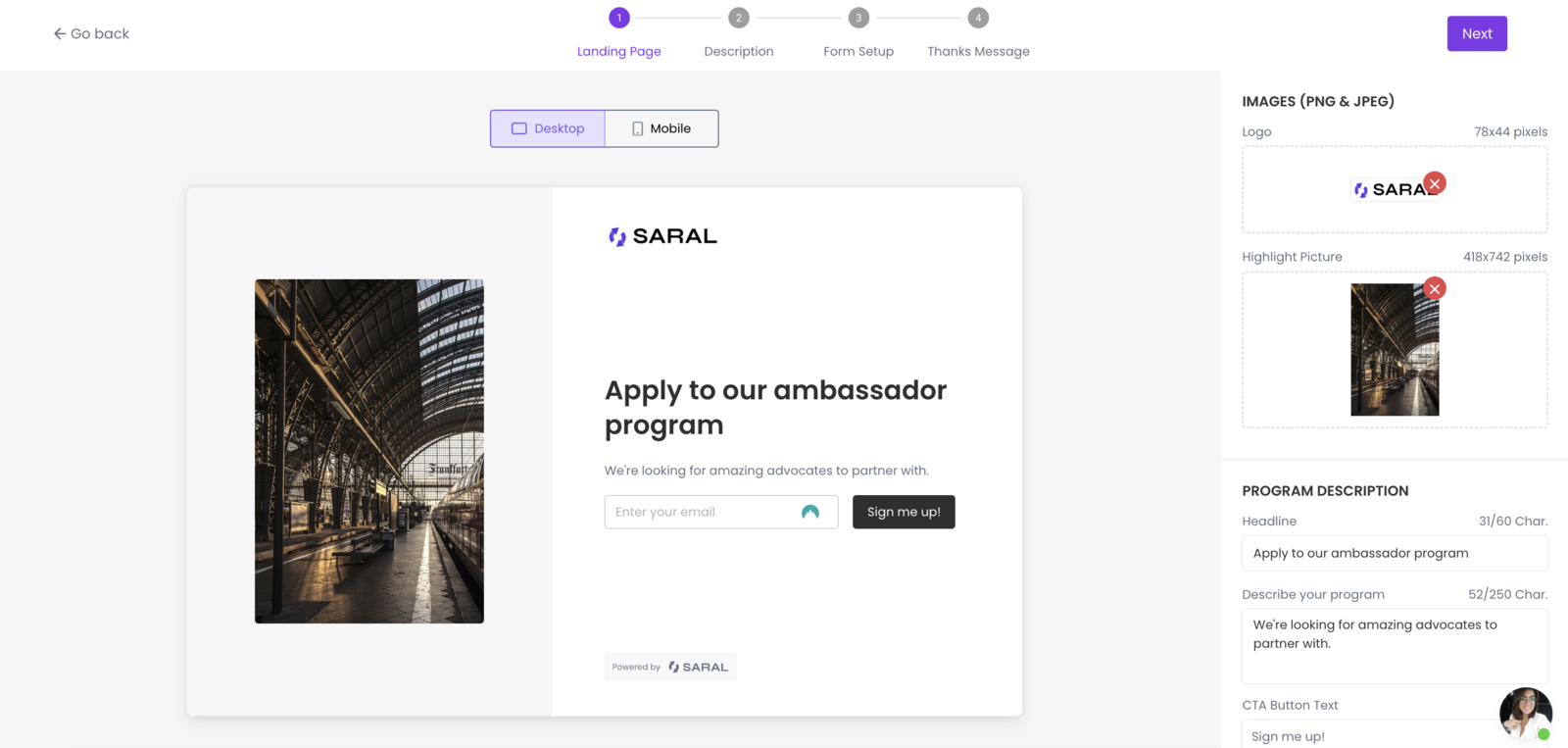 SARAL influencer application feature