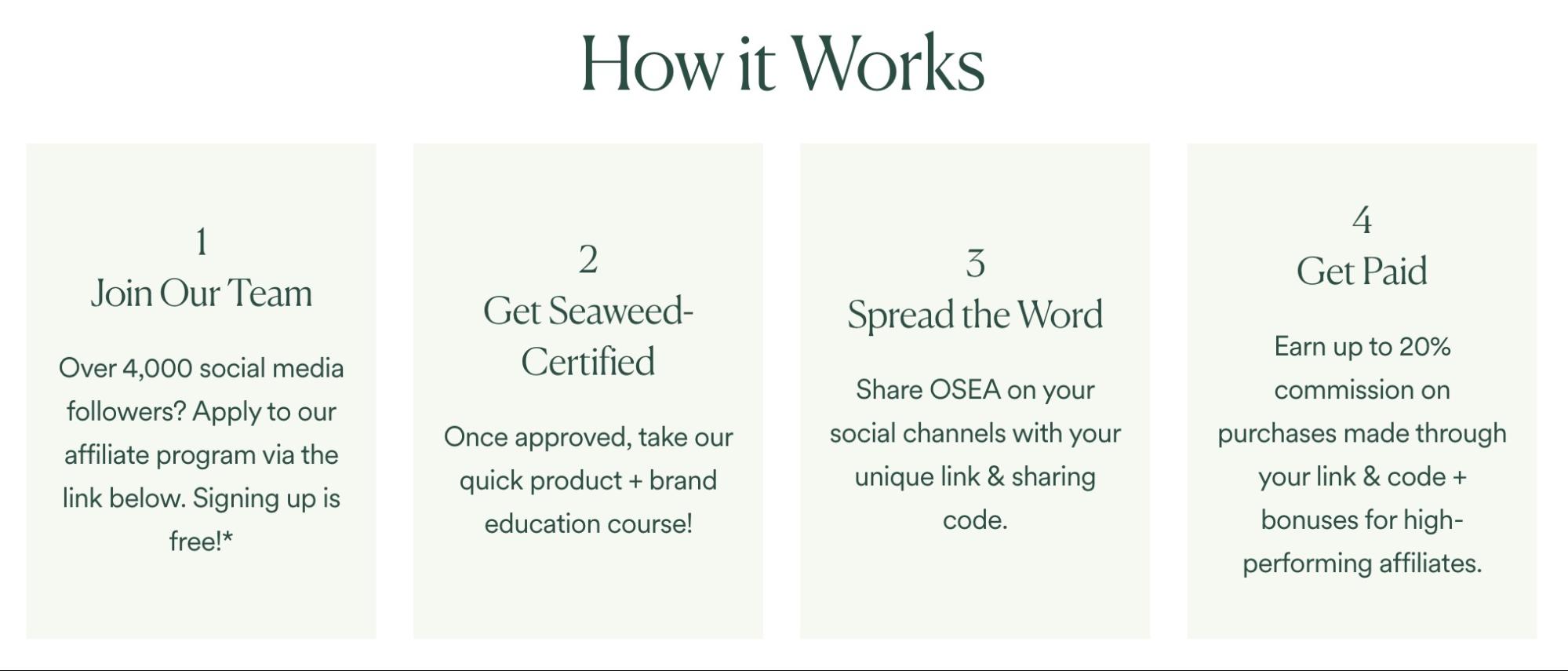 OSEA influencer how it works section 