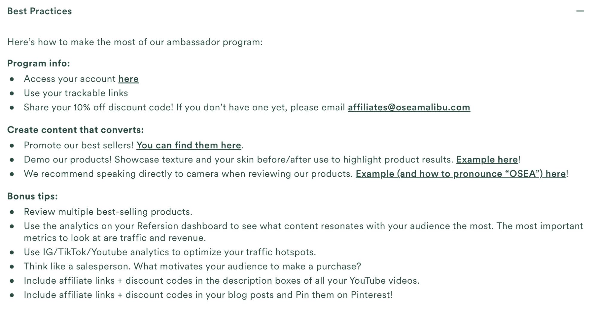 OSEA influencer best practices