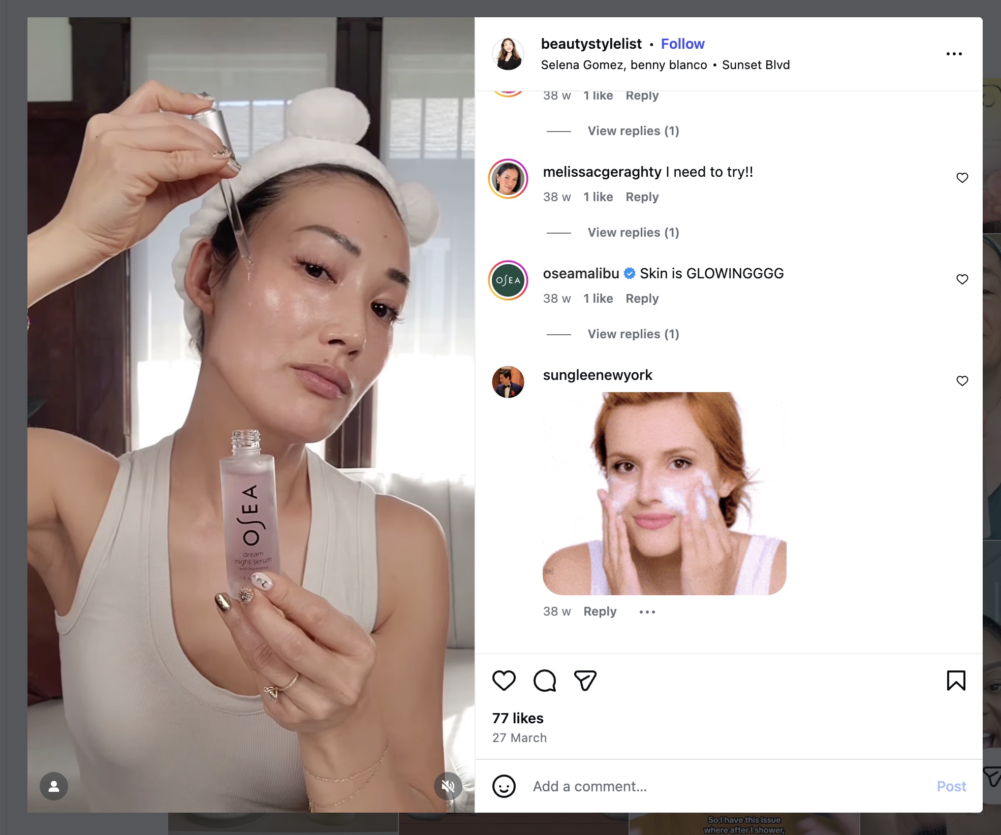 OSEA comment on influencer content 