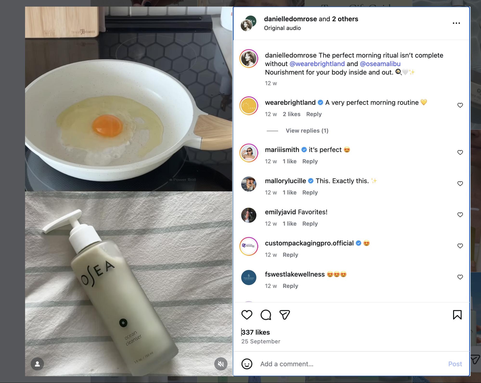 OSEA re-sharing influencer content on their channel