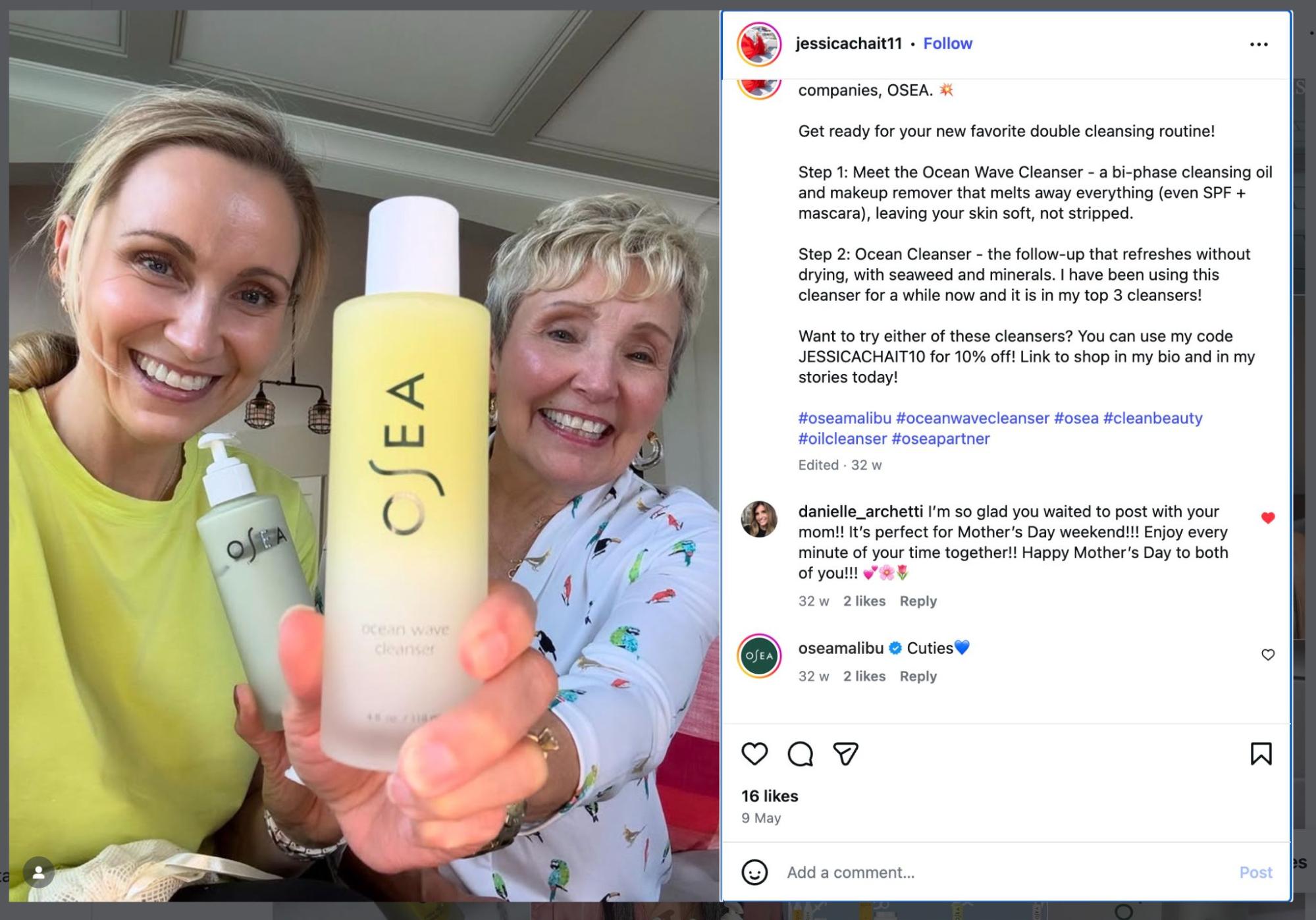 OSEA influencer content for mother's day