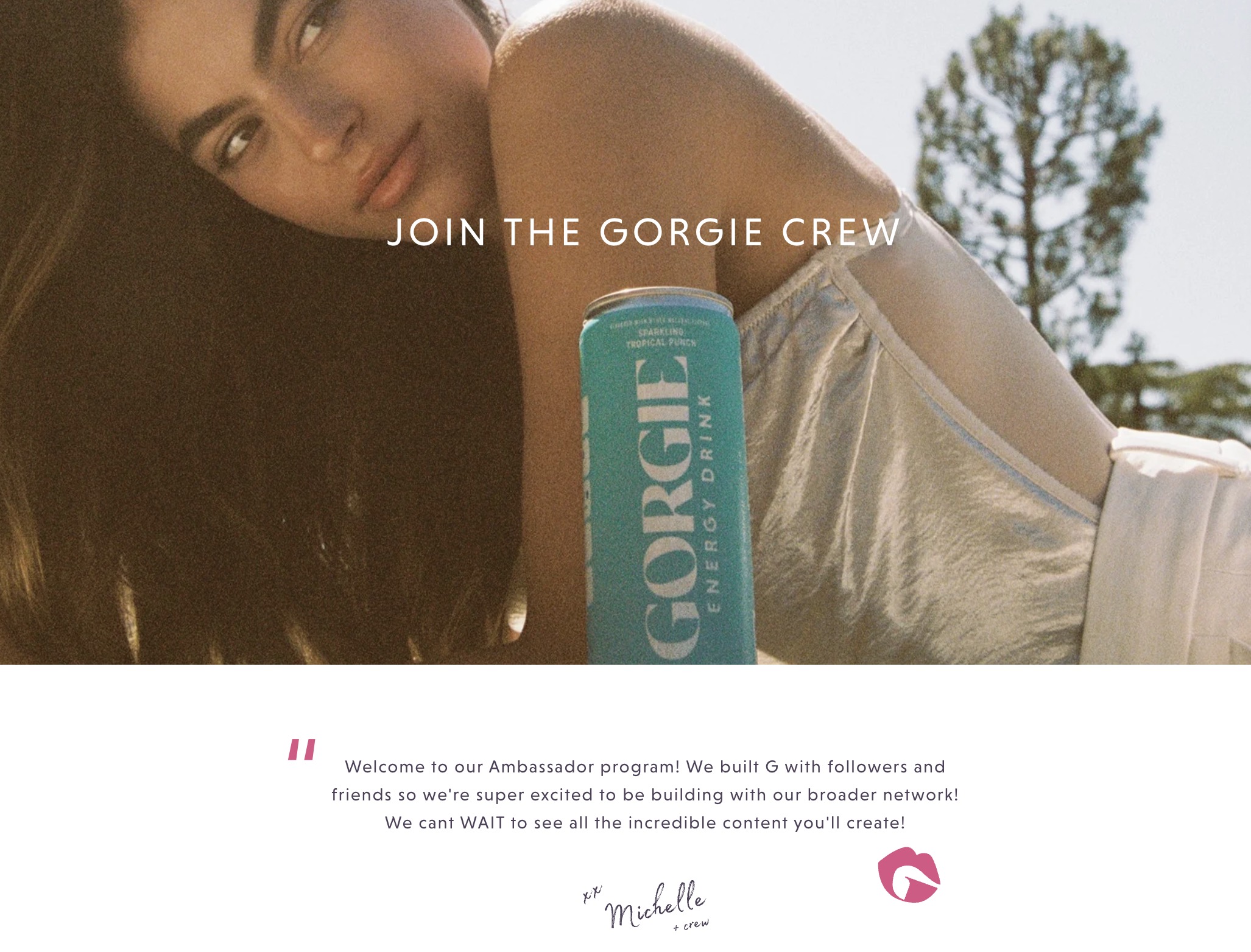 Gorgie's influencer program landing page 
