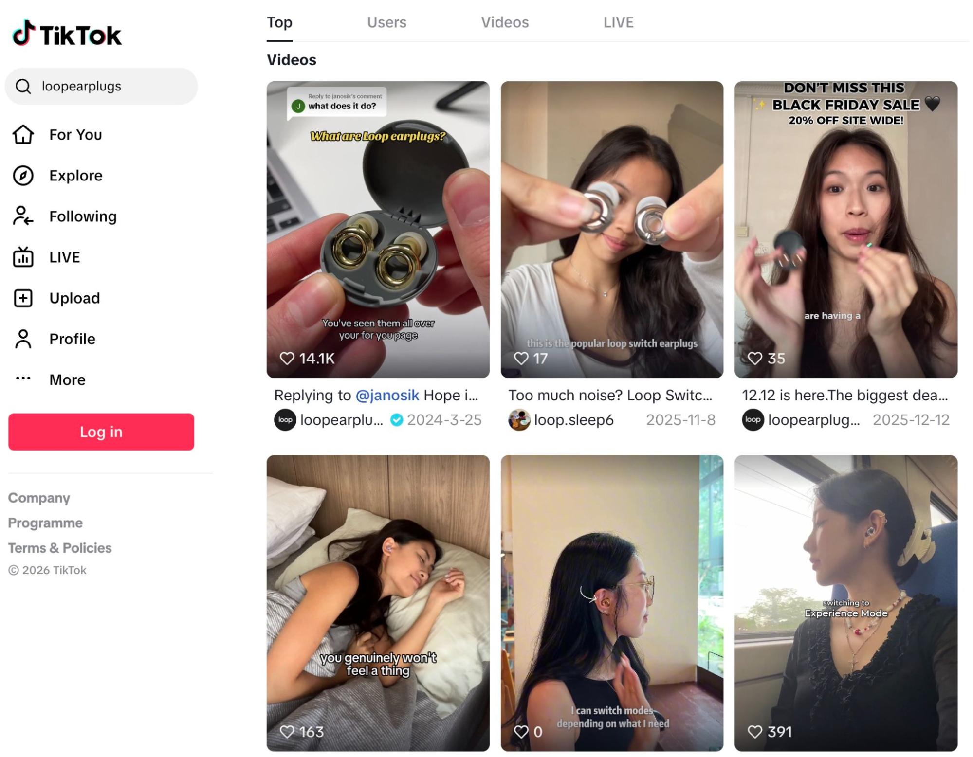 Tiktok search results for loop earplugs