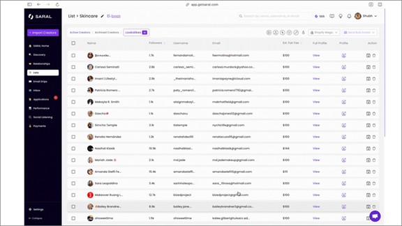 SARAL Influencer Marketing Tool for Ecommerce DTC Brands
