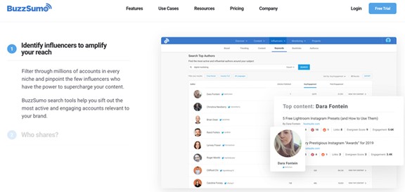 BuzzSumo tool for Influencer Discovery