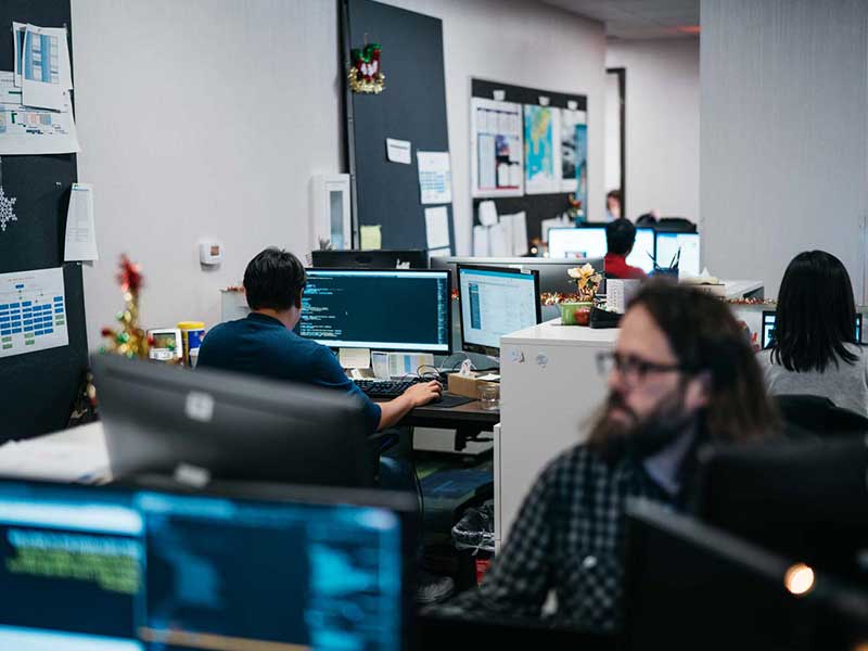 Kelly Smith and MGM digital ventures developers in the office.