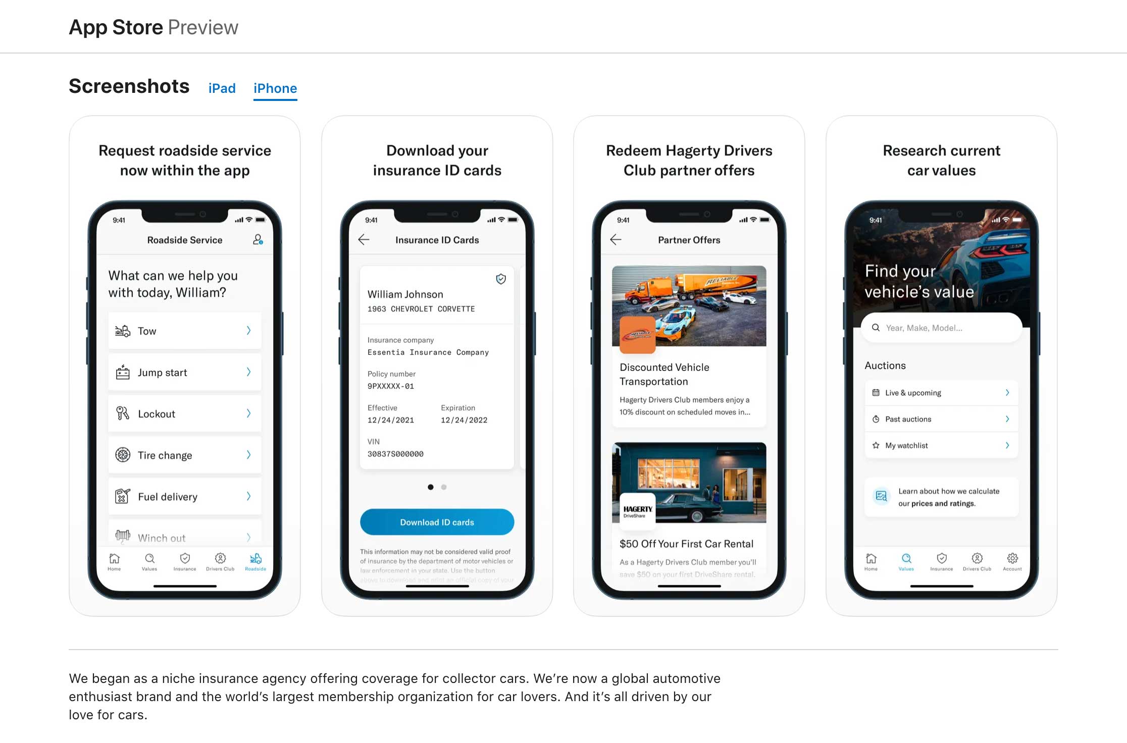 Hagerty mobile app in the App Store