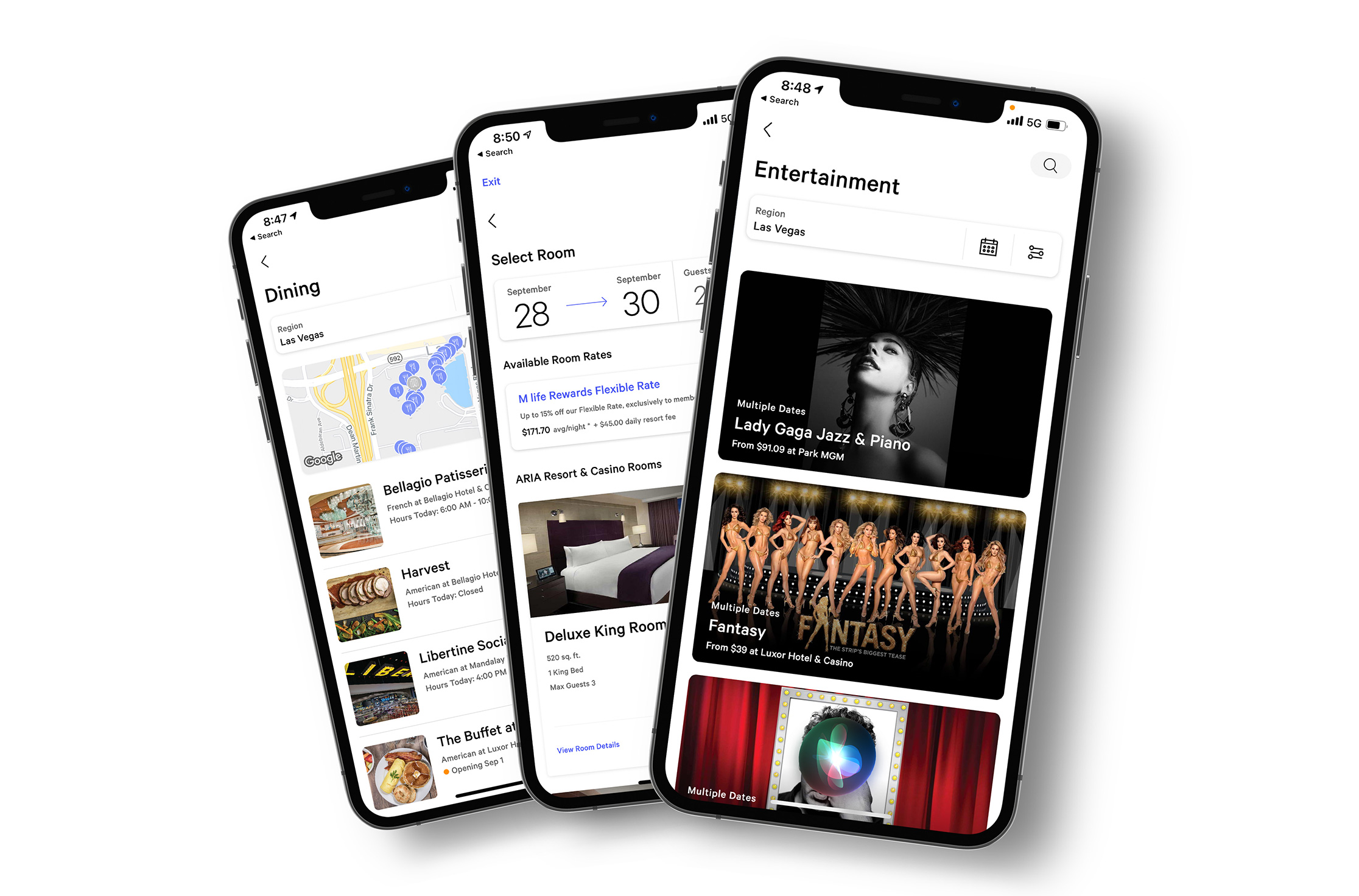 Screenshot of various MGM website pages and mobile apps.