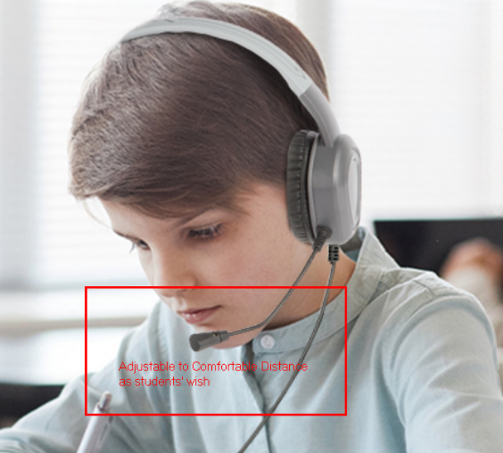TechProtectus TP-H18-CBV student headset, flexible boom mic bent toward the student's mouth