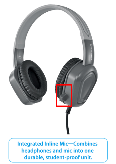 TechProtectus student headset with integrated inline nub mic on the ear cup, no boom arm