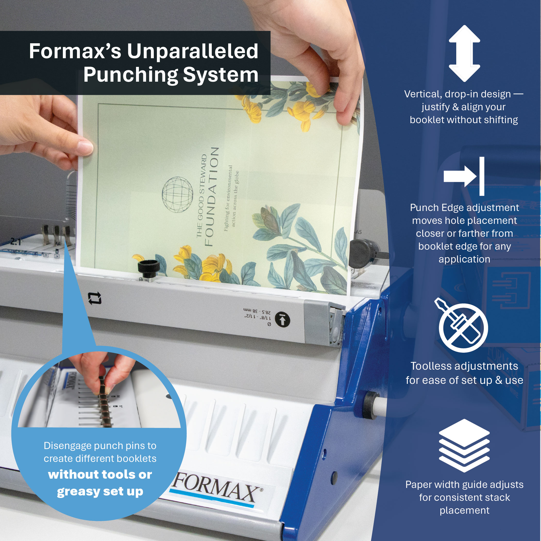 Formax ReadyWire2M vertical drop-in punch with disengageable punch pins