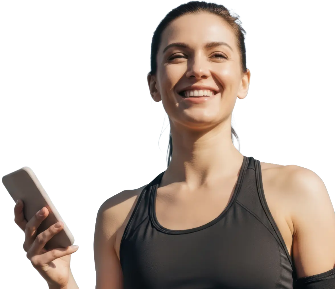Runner smiling and checking AirTrack on her phone