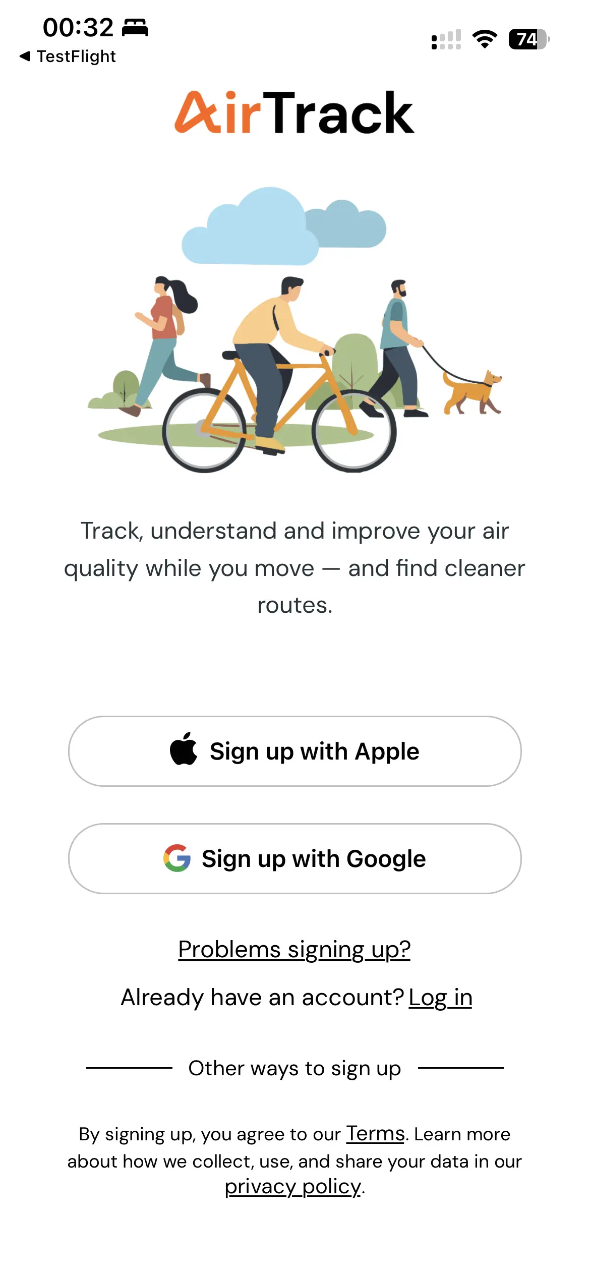 Sign up in the AirTrack app