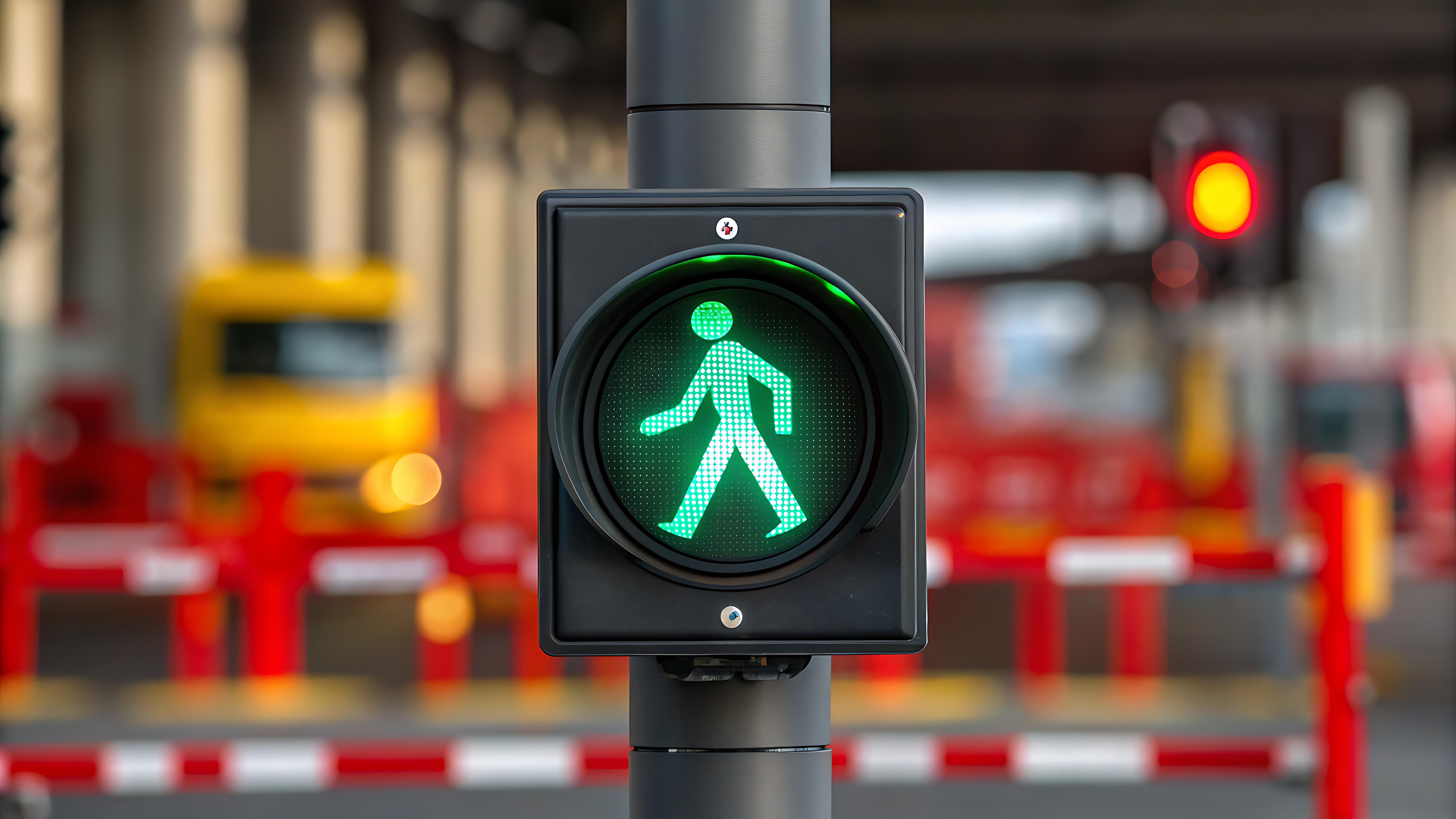 Pedestrian crossing signal at an urban intersection