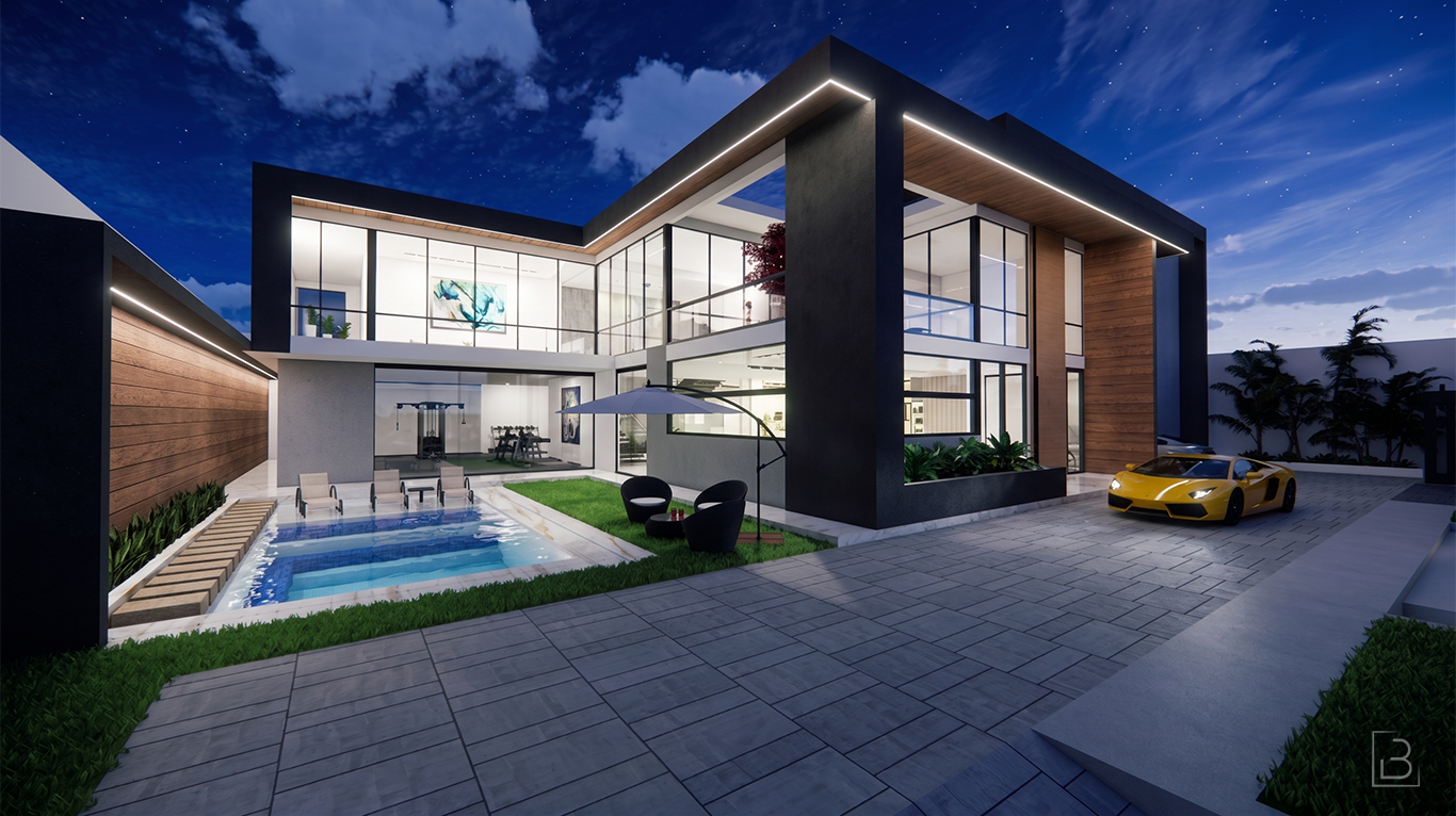 Diseno 3D de fachada residencial