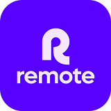 Remote app logo with stylized letter R and the word 'remote' beneath it on a purple background.