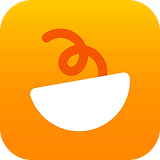App icon with a stylized white bowl and an orange curly line above it on a rounded square orange gradient background.