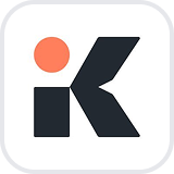 Logo with a stylized black letter K and an orange dot on a white background.