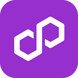 Polygon blockchain platform logo on purple background.