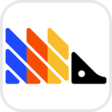 Abstract stylized hedgehog logo with blue, orange, and yellow quills on a white rounded square background.