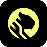 Stylized black tiger head silhouette with stripes inside a yellow circle on black background.